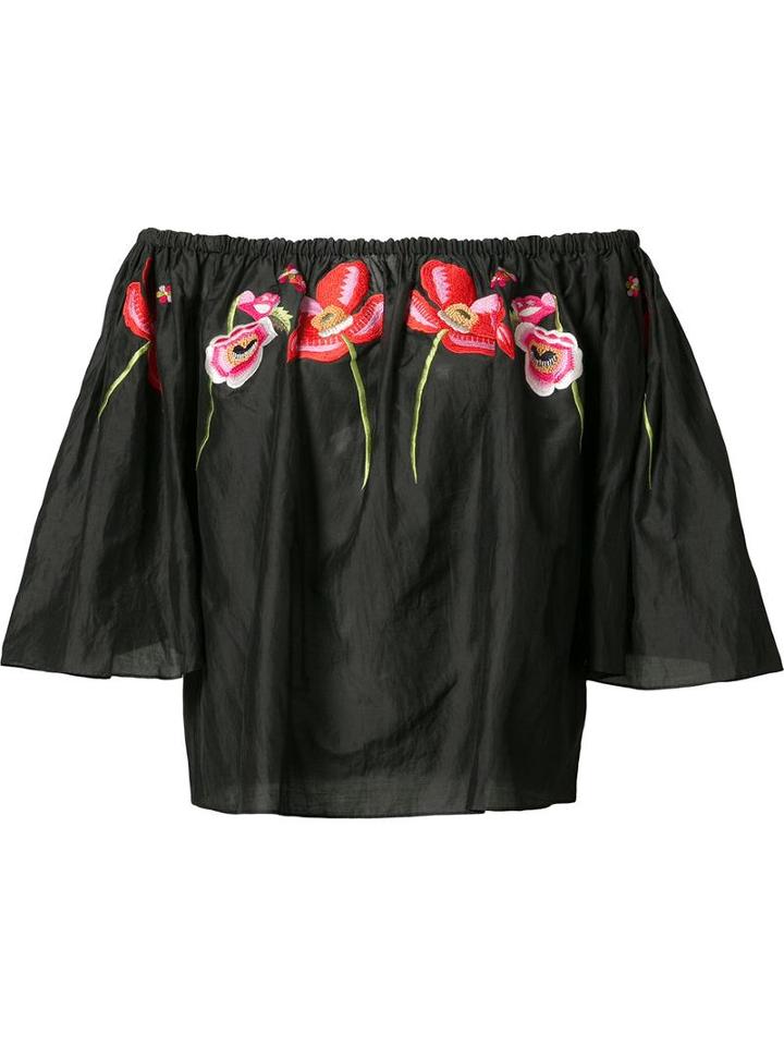 Temperley London Embroidered Poppy Blouse, Women's, Size: 6, Black, Cotton