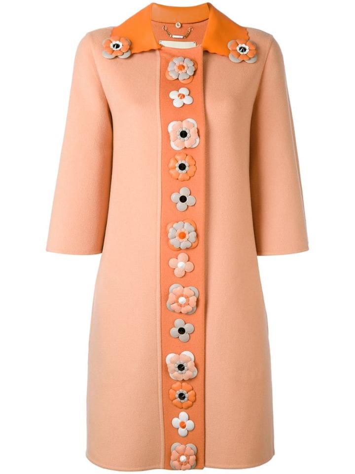 Fendi Floral Embellished Coat - Yellow