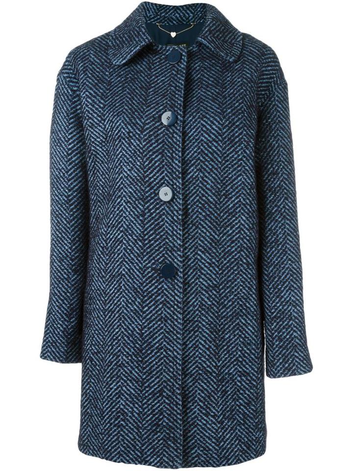 Twin-set Single Breasted Coat, Women's, Size: Medium, Blue, Cotton/acrylic/polyamide/alpaca