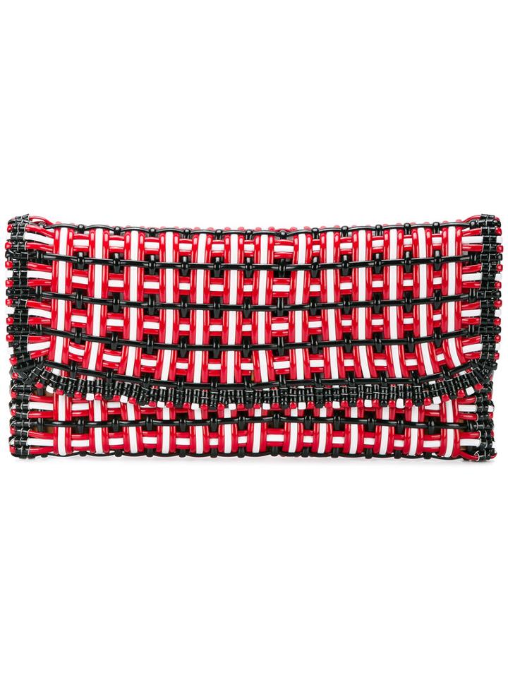 Balenciaga Woven Bistrot Clutch Bag, Women's, Red, Leather/polyurethane