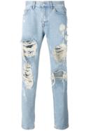 Msgm Distressed Loose-fit Jeans, Men's, Size: 50, Blue, Cotton/polyester