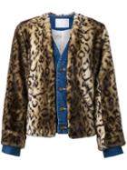 Toga Leopard Detail Denim Jacket, Women's, Brown, Cotton/cupro