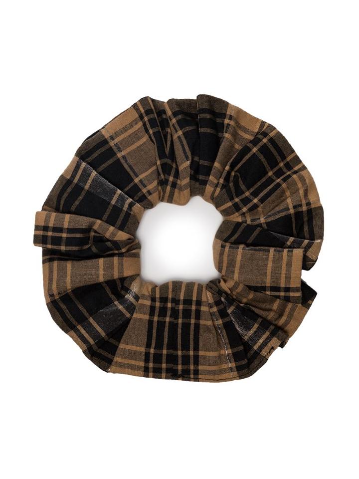 Ganni Plaid Scrunchie - Brown