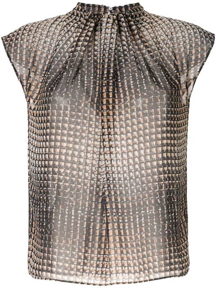 Tomorrowland Pleated Neck Blouse - Brown