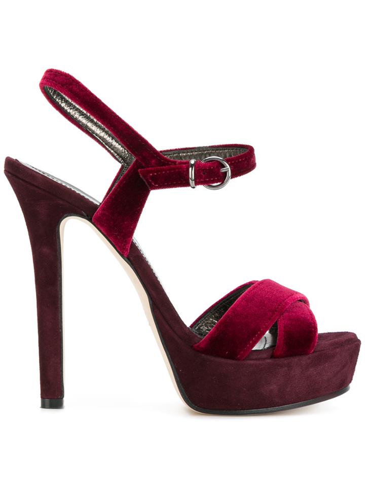 Marc Ellis Velvet Platform Sandals - Red