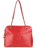Chanel Vintage Embossed Logo Shoulder Bag, Women's, Red
