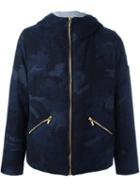 Moncler Gamme Bleu Camouflage Zipped Jacket, Men's, Size: 3, Blue, Cotton/feather Down/cupro/wool
