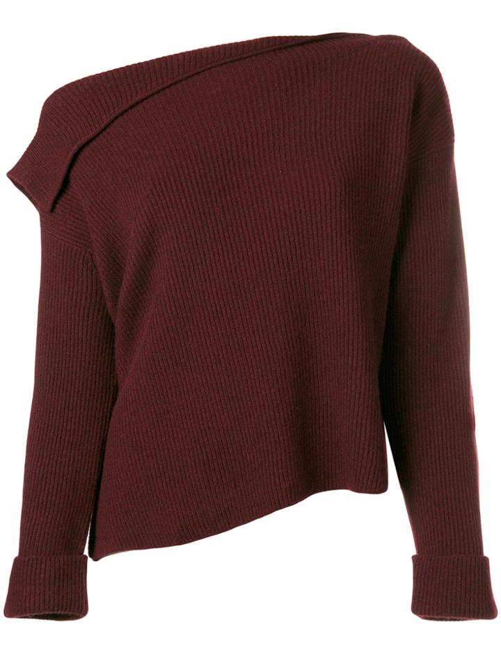 Vince Off-shoulder Ribbed Sweater - Red