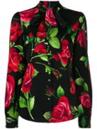 Dolce & Gabbana Rose Print Charmeuse Shirt - Black