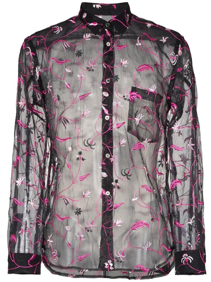 Comme Des Garçons Homme Plus Floral Embroidered Poly Sheer Shirt -