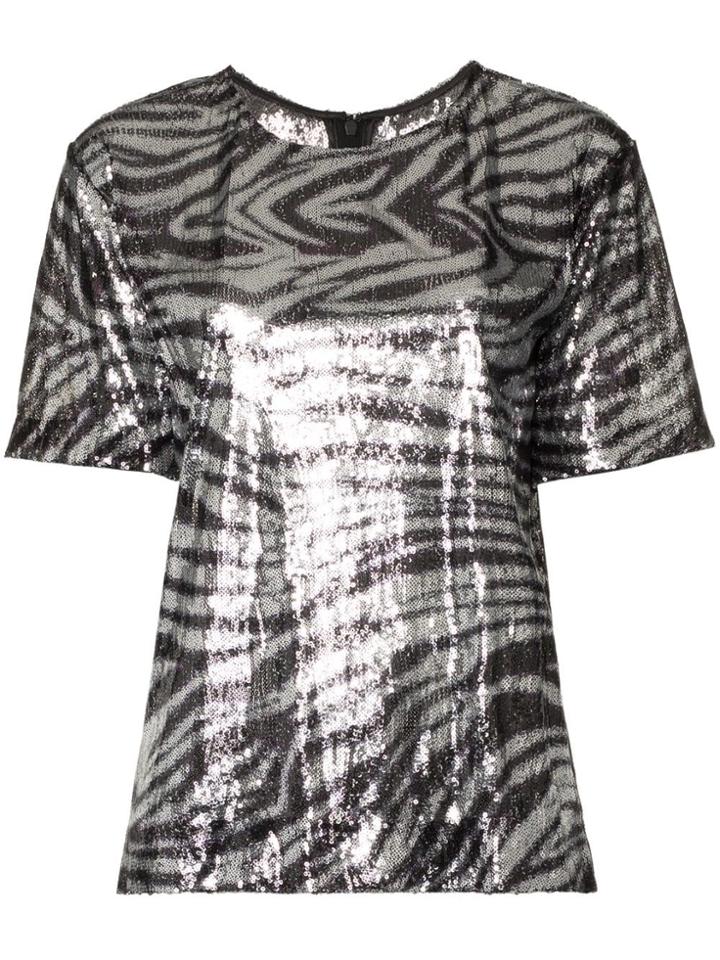 Halpern Zebra Stripe Sequin Embellished Top - Metallic
