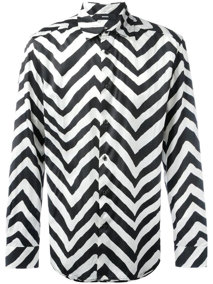 Diesel Chevron Print Shirt, Men's, Size: Medium, Black, Viscose