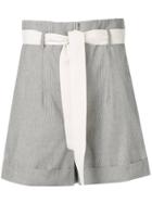 Semicouture Striped Belted Shorts - Neutrals