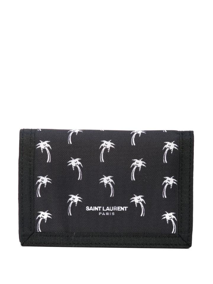 Saint Laurent Palm-tree Buffalo Compact Wallet - Black