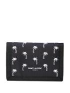Saint Laurent Palm-tree Buffalo Compact Wallet - Black