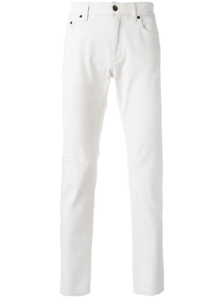 Dolce & Gabbana Ripped Detail Jeans, Men's, Size: 48, White, Cotton/spandex/elastane
