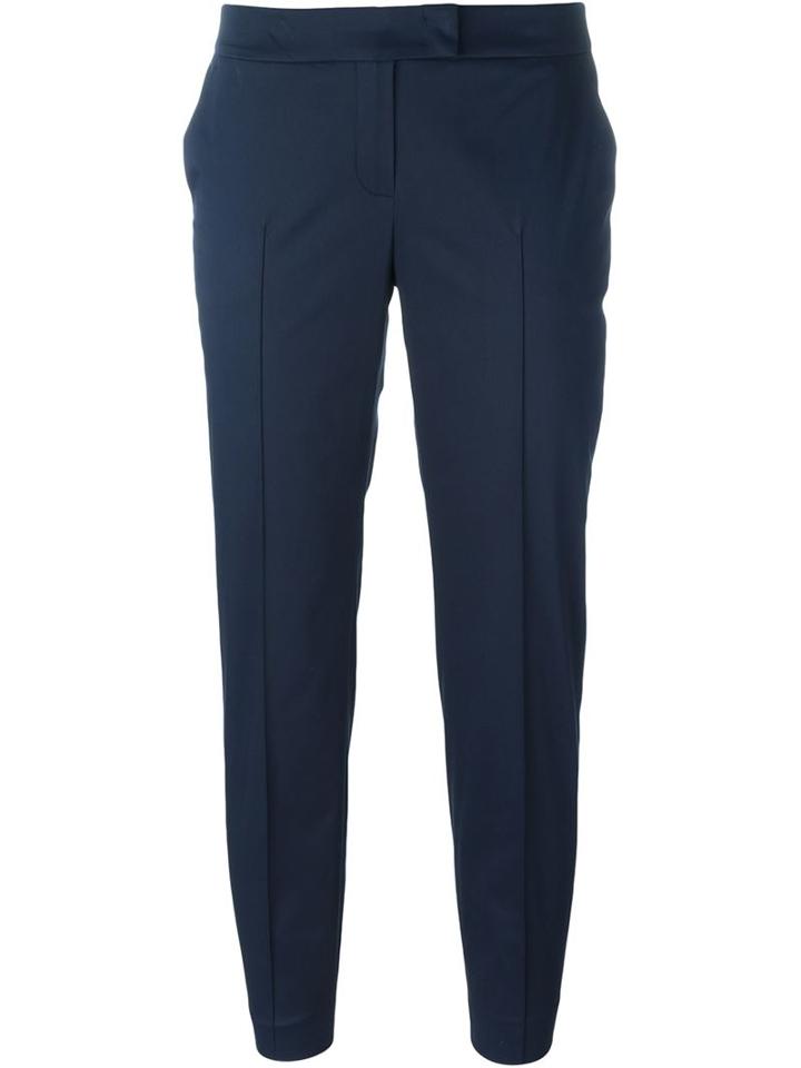 Akris Cropped Tailored Pants, Women's, Size: 38, Blue, Cotton/spandex/elastane/viscose