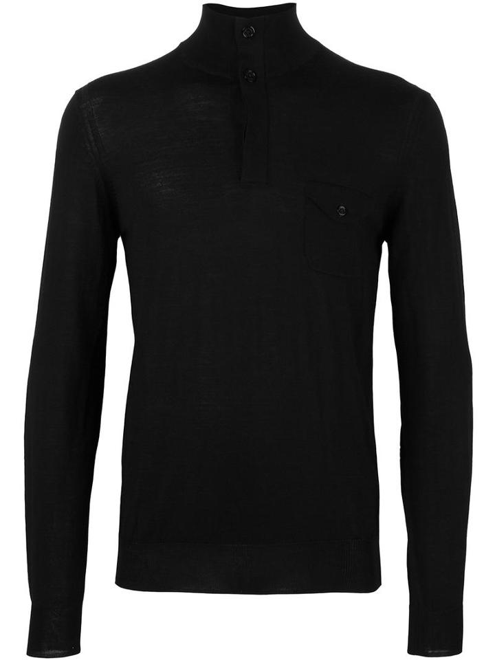 Paolo Pecora High Neck Polo Shirt, Men's, Size: Small, Black, Polyester/polyurethane/wool