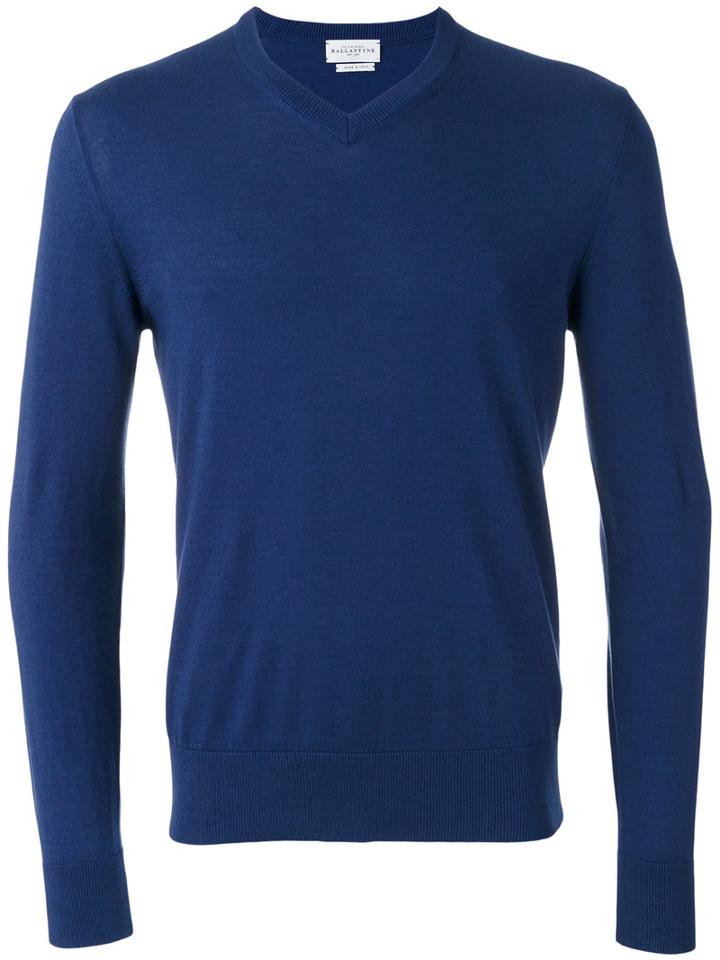 Ballantyne V-neck Jumper, Men's, Size: 50, Blue, Cotton/cashmere