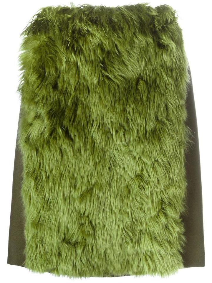 Maison Margiela Faux Fur Panel Skirt, Women's, Size: 42, Green, Alpaca/virgin Wool/cashmere/king Rat Snake