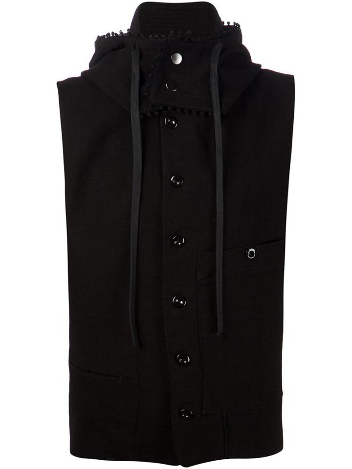 Ann Demeulemeester Sleeveless Hooded Jacket, Men's, Size: Medium, Black, Linen/flax/spandex/elastane/rayon/cotton