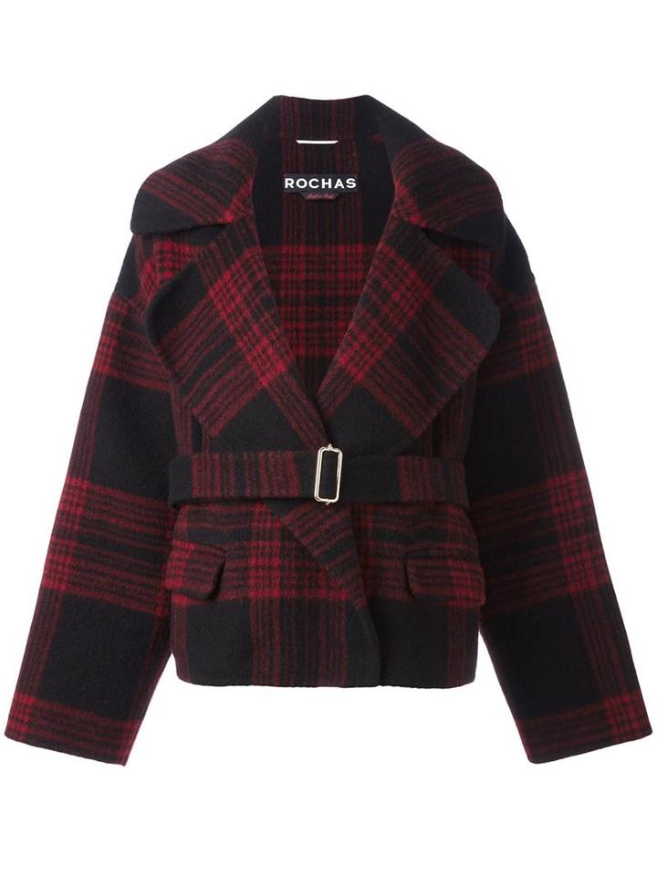 Rochas Plaid Belted Coat, Women's, Size: 42, Black, Silk/mohair/virgin Wool