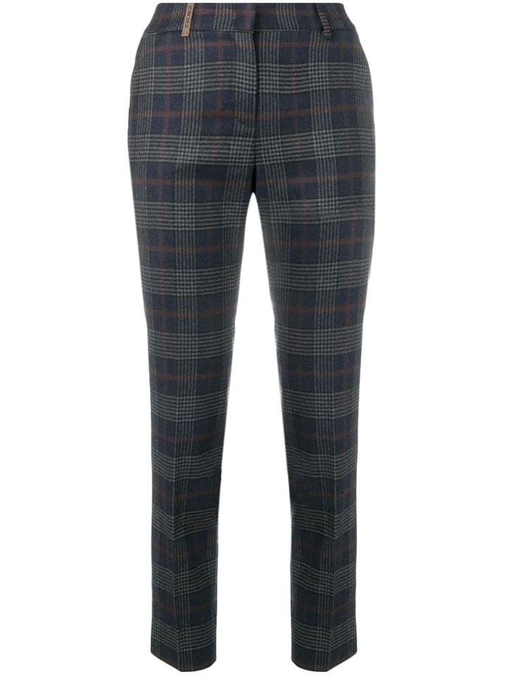 Peserico Check Slim Fit Trousers - Blue
