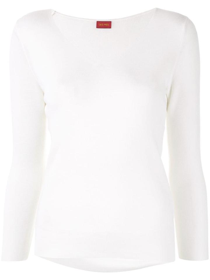 Des Prés Fine Knit V-neck Top - White