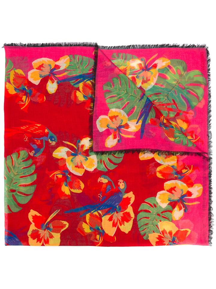 Valentino Floral Print Scarf, Women's, Red, Silk/cashmere/wool