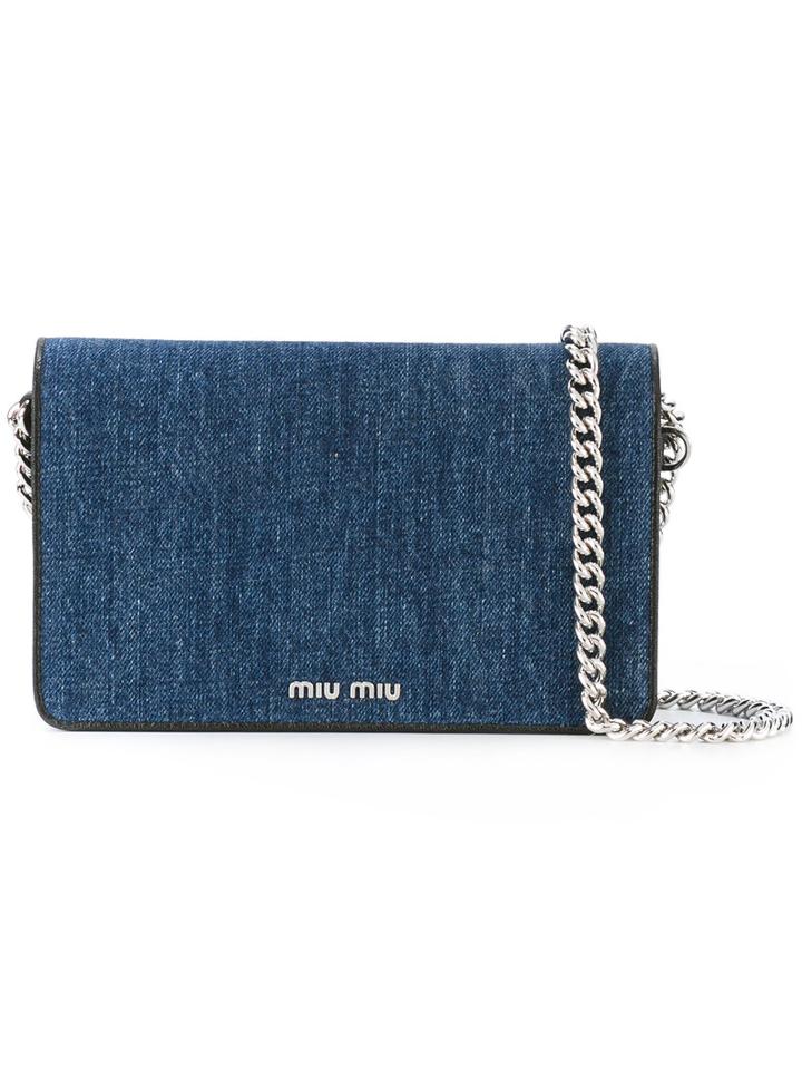 Miu Miu Flap Shoulder Bag, Women's, Blue, Cotton/leather