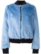 Msgm Furry Bomber Jacket, Women's, Size: 42, Blue, Viscose/modacrylic