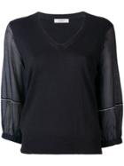 Peserico Sheer Sleeve Knitted Top - Black