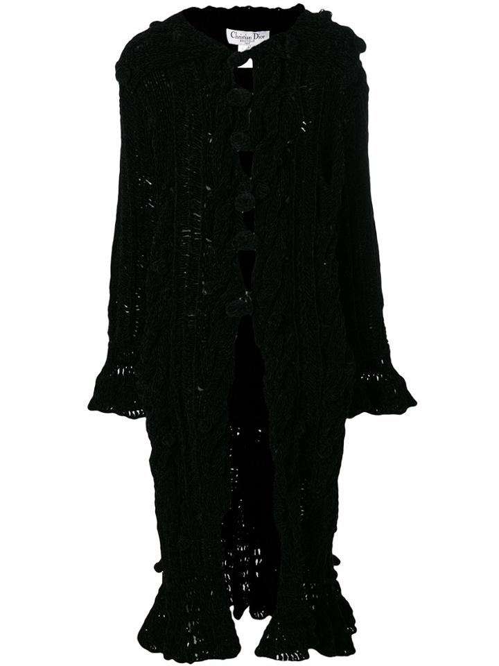 Christian Dior Vintage Chenille Knitted Long Coat - Black