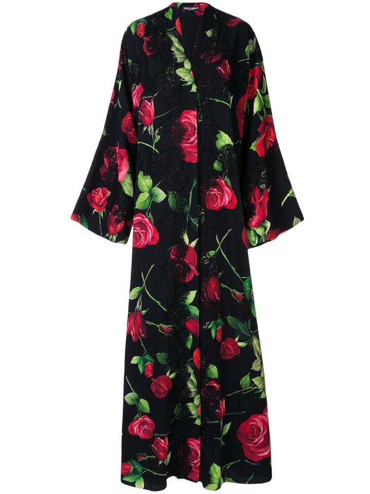 Dolce & Gabbana Printed Roses Kimono Dress - Black