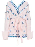 All Things Mochi Magda Embroidered Linen Playsuit - Pink & Purple