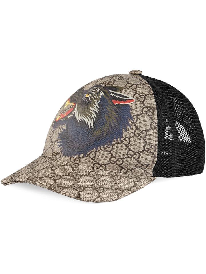 Gucci Gg Supreme Wolf Baseball Cap - Nude & Neutrals