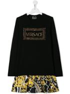 Young Versace Teen Rhinestone Logo Dress - Black