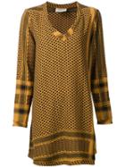 Cecilie Copenhagen V-neck Longsleeved T-shirt Dress, Women's, Yellow/orange, Cotton