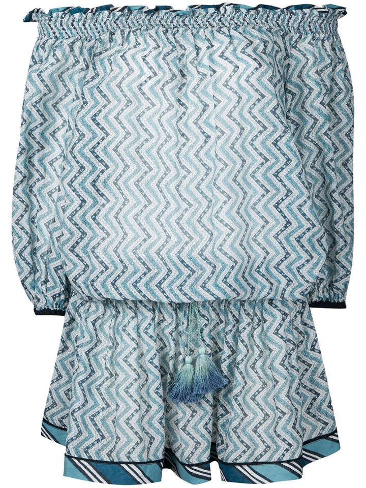 Talitha - Zigzag Print Off-shoulder Tunic Dress - Women - Silk/cotton - Xs, Blue, Silk/cotton