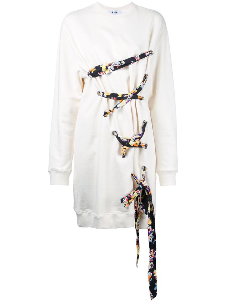 Msgm Oversized Lace Detail Sweatshirt, Women's, Size: Small, White, Cotton