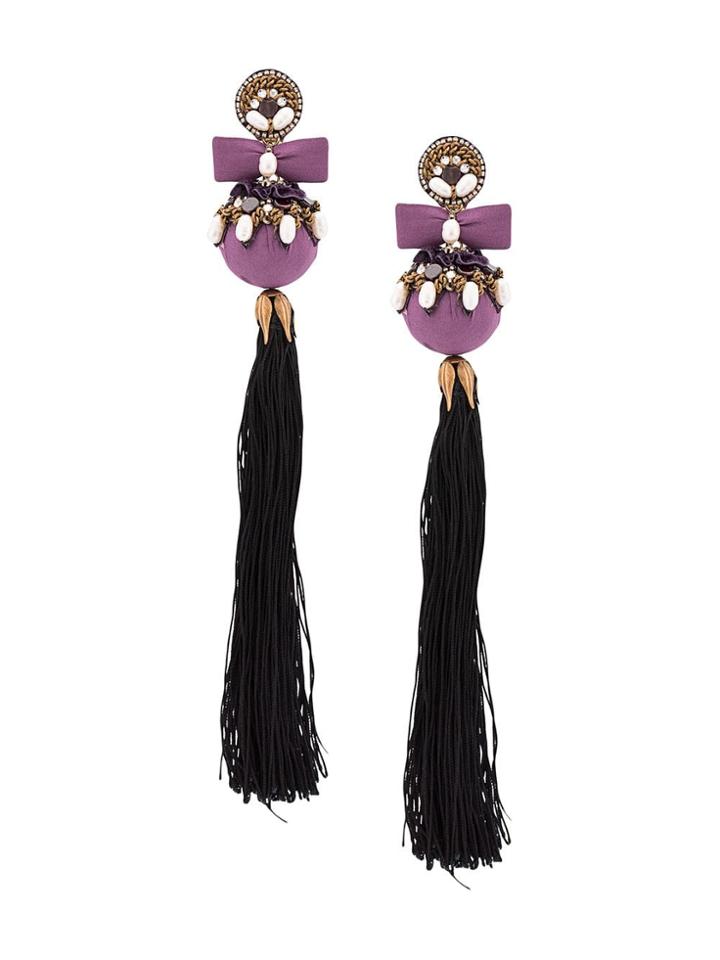 Ranjana Khan Long Tassel Earring - Black