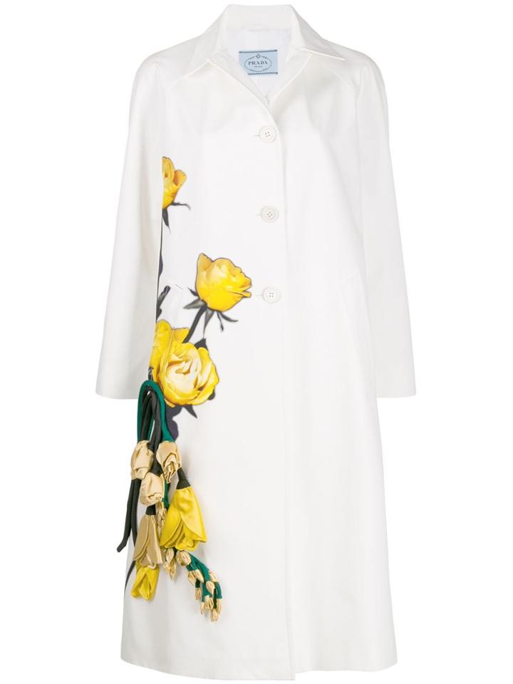 Prada 3d Flower Trench Coat - White