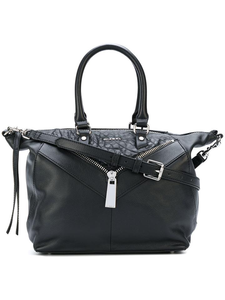 Diesel - Zip Detail Tote - Women - Calf Leather - One Size, Black, Calf Leather