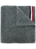 Moncler Striped Trim Scarf, Men's, Grey, Virgin Wool