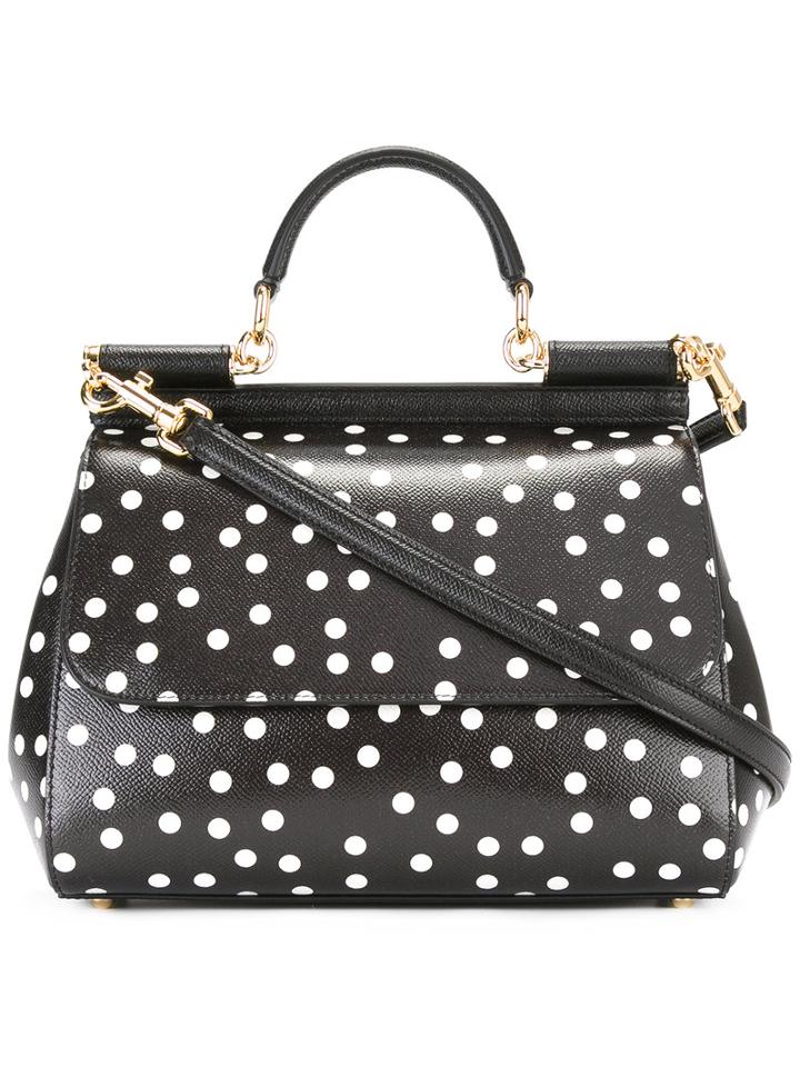 Dolce & Gabbana Polka Dot Sicily Tote, Women's, Black, Leather