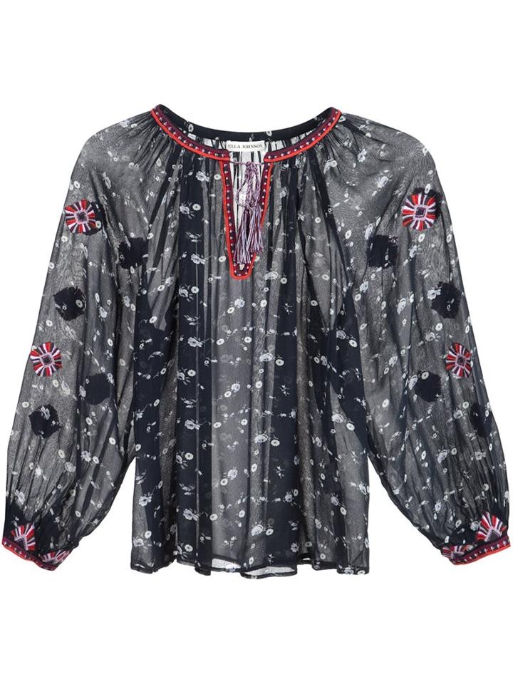 Ulla Johnson - Floral Print Peasant Blouse - Women - Silk - 4, Blue, Silk