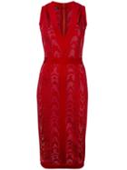 Balmain Leopard Pattern Midi Dress, Women's, Size: 38, Red, Polyamide/viscose
