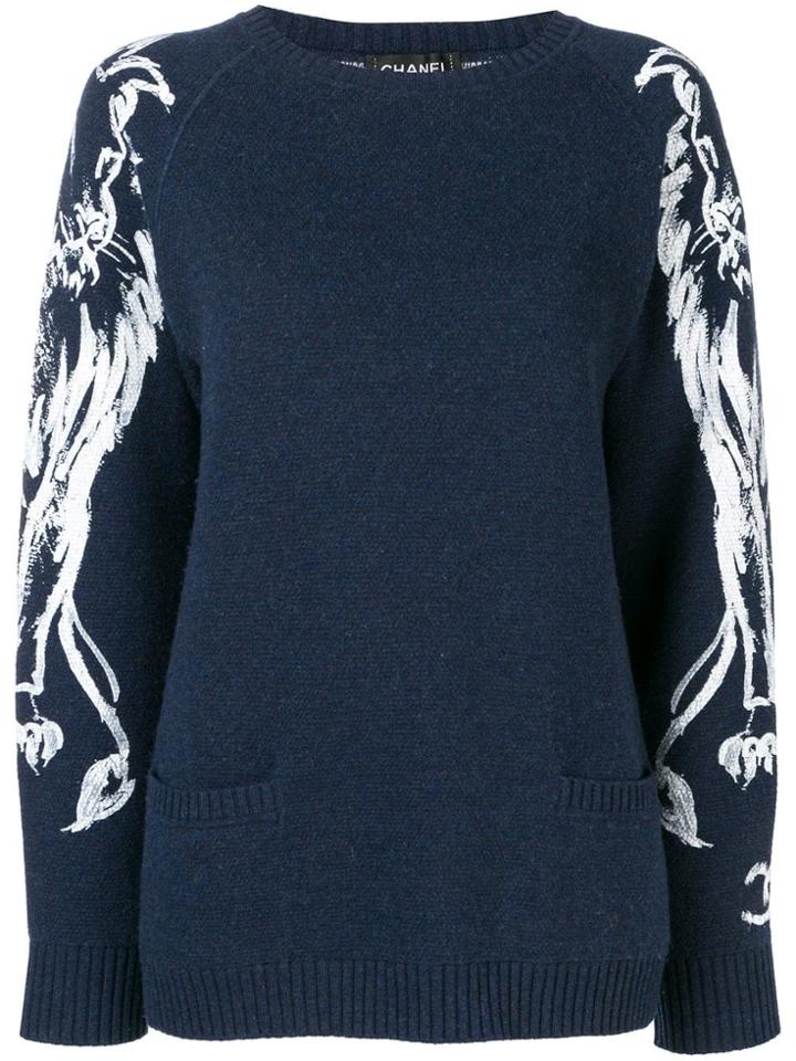 Chanel Pre-owned Lion Brush Print Jumper - Blue