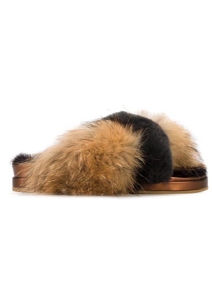 Mr & Mrs Italy Fur Flat Sandals - Green