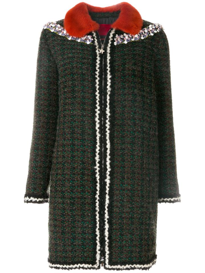 Moncler Gamme Rouge Embroidered Contrast Collar Coat - Green